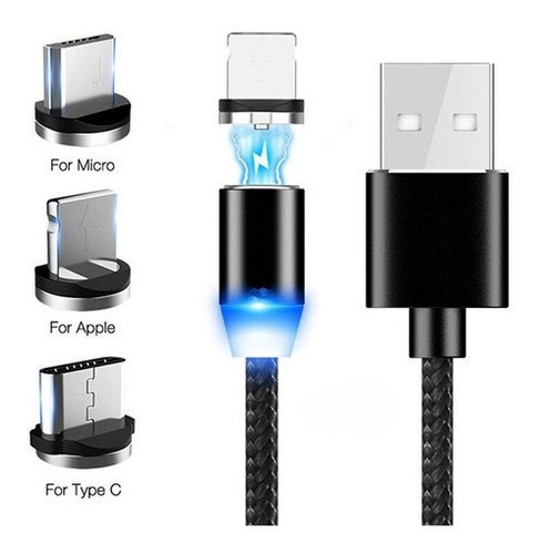 Cable Usb Magnetico De Carga 3 Puntas Intercambiables 