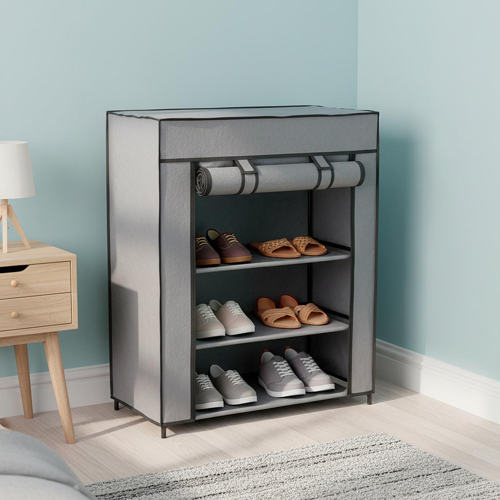 Zapatera De Tela Con Estantes 55x55x27cm Gris